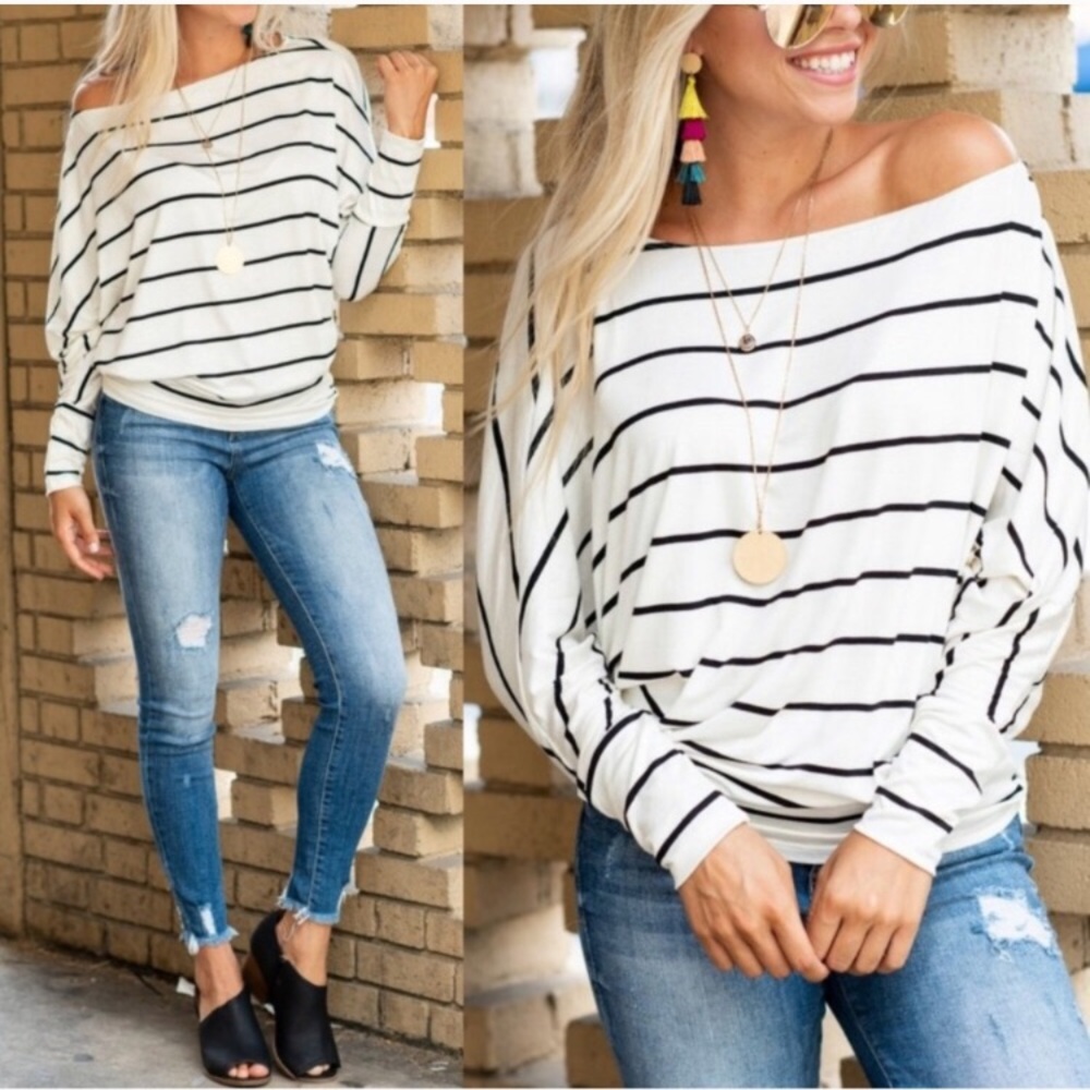 Off-shoulder striped dolman top
